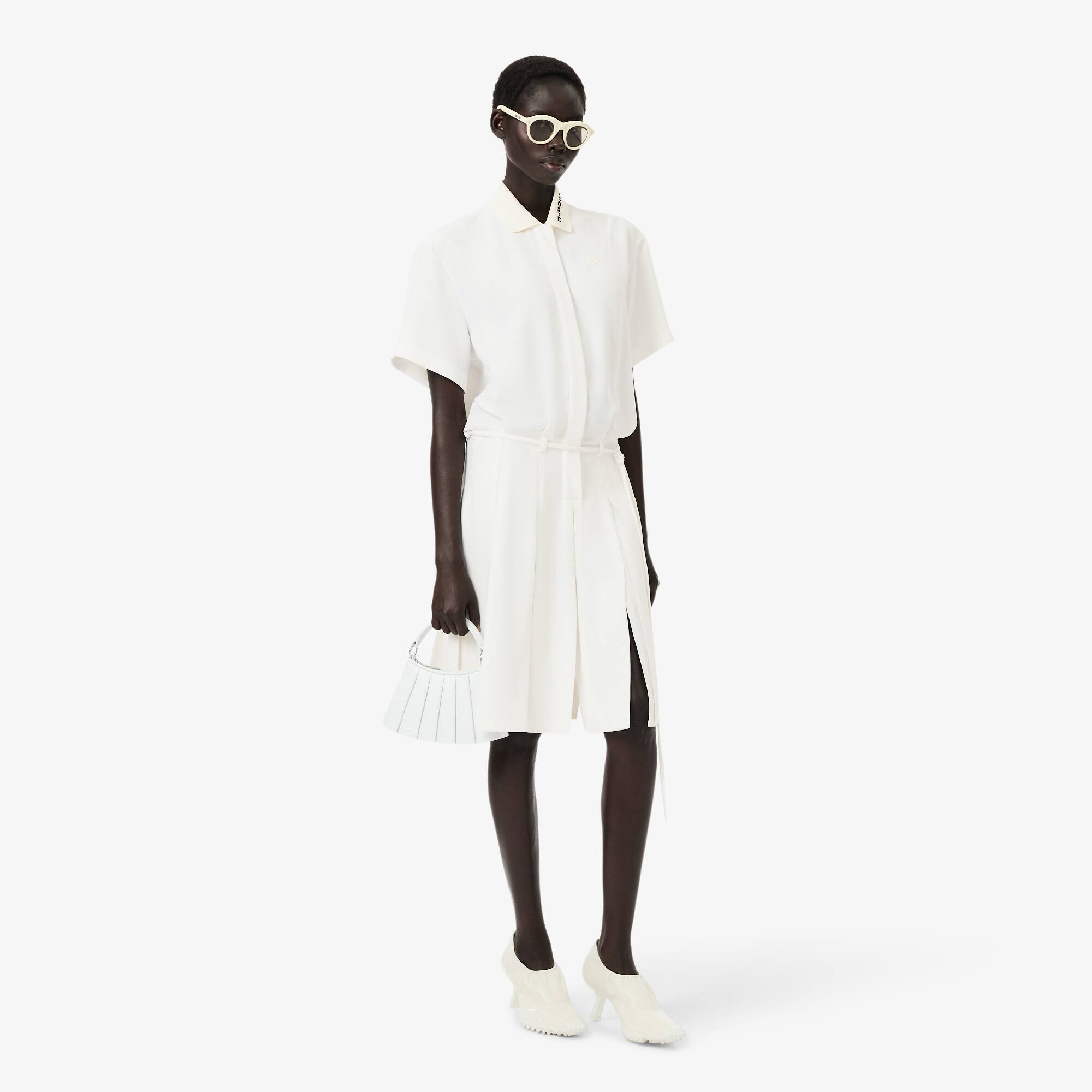 Runway Pleated Embroidery Detail Polo Dress