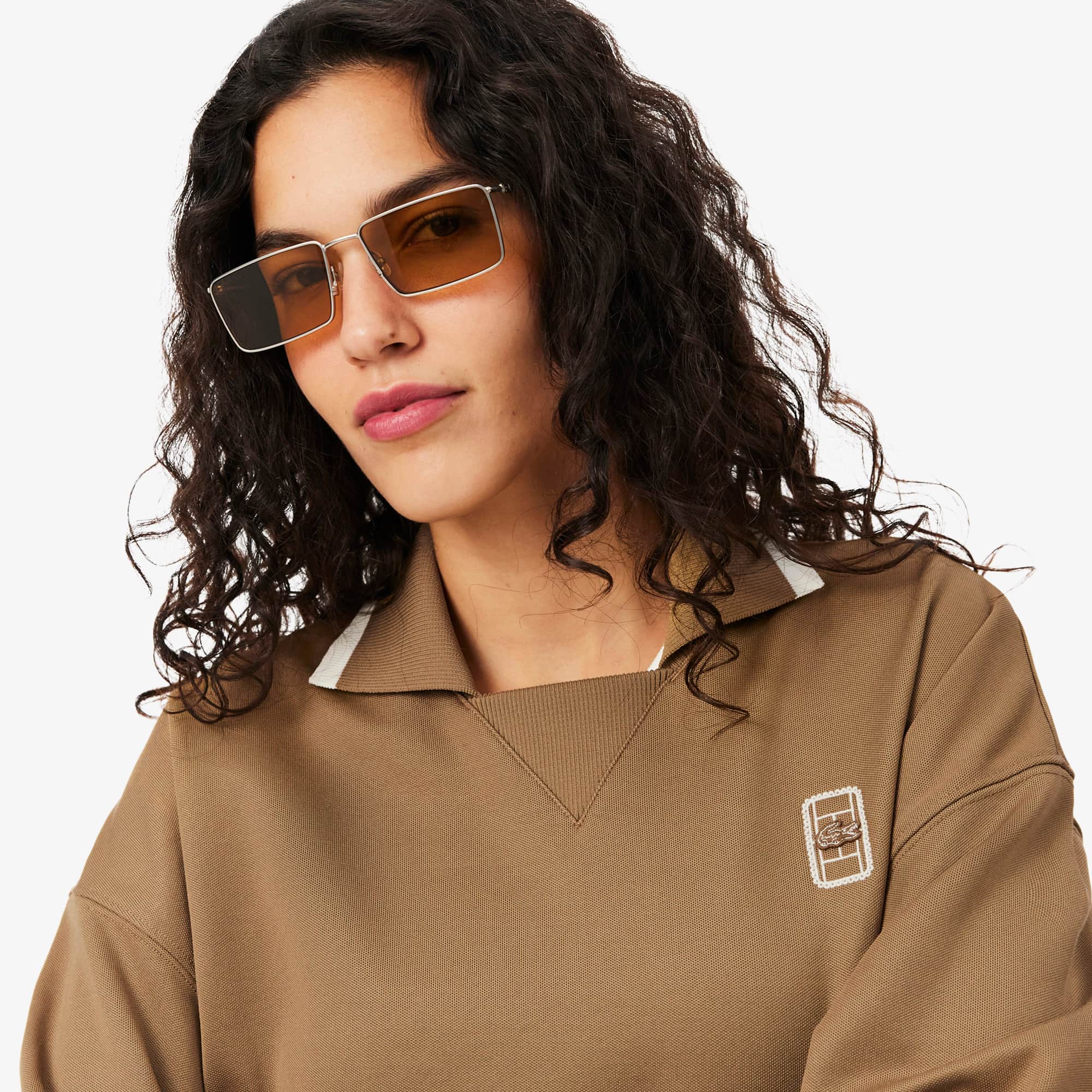 Oversized Polo Collar Piqué Sweatshirt