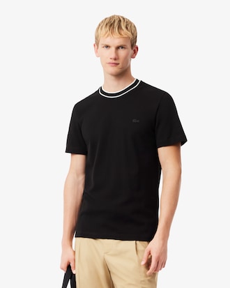 Men's Stretch Piqu&eacute; Striped Collar T-Shirt