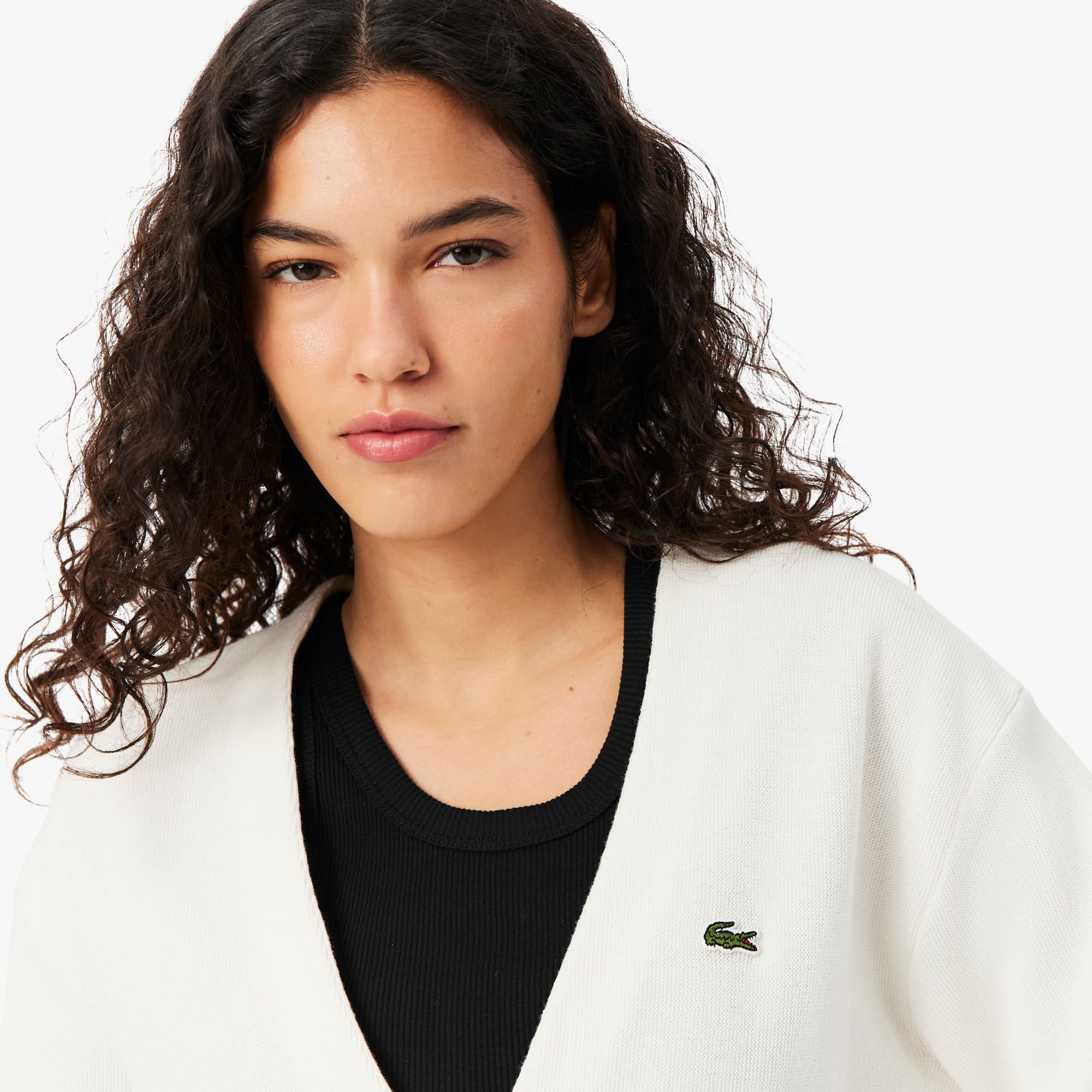 Women's V-Neck Moss Stitch Cotton Cardigan - Sweaters