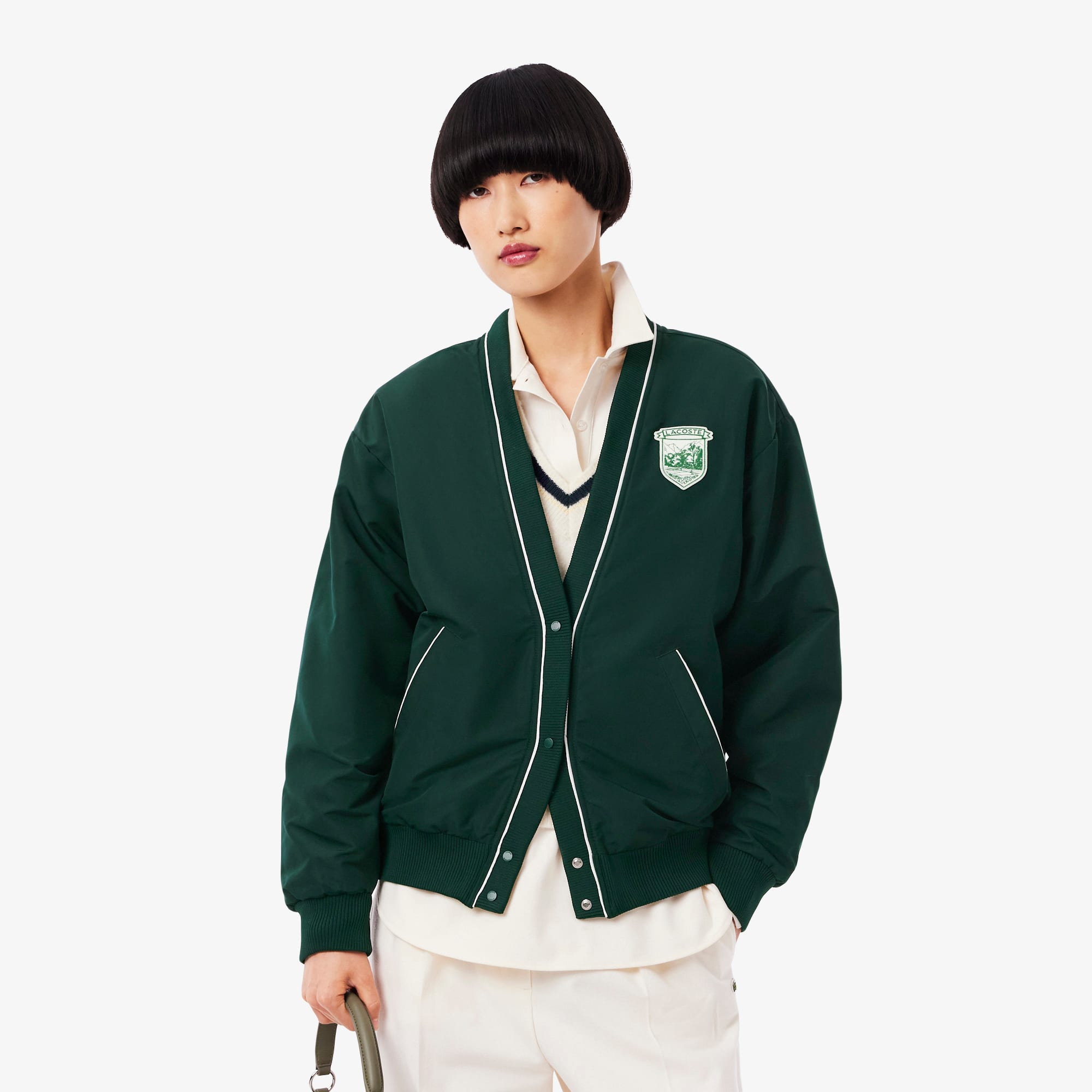 Lacoste Women's Oversized Padded Nylon Cardigan - 32 In Green