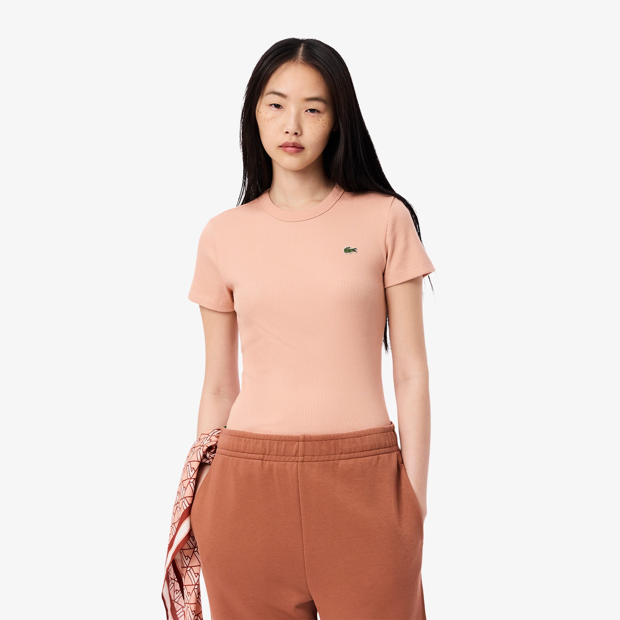 【新発売】 Women's Tops & T-Shirts - T-Shirt Cotton Ribbed Fit Slim トップス