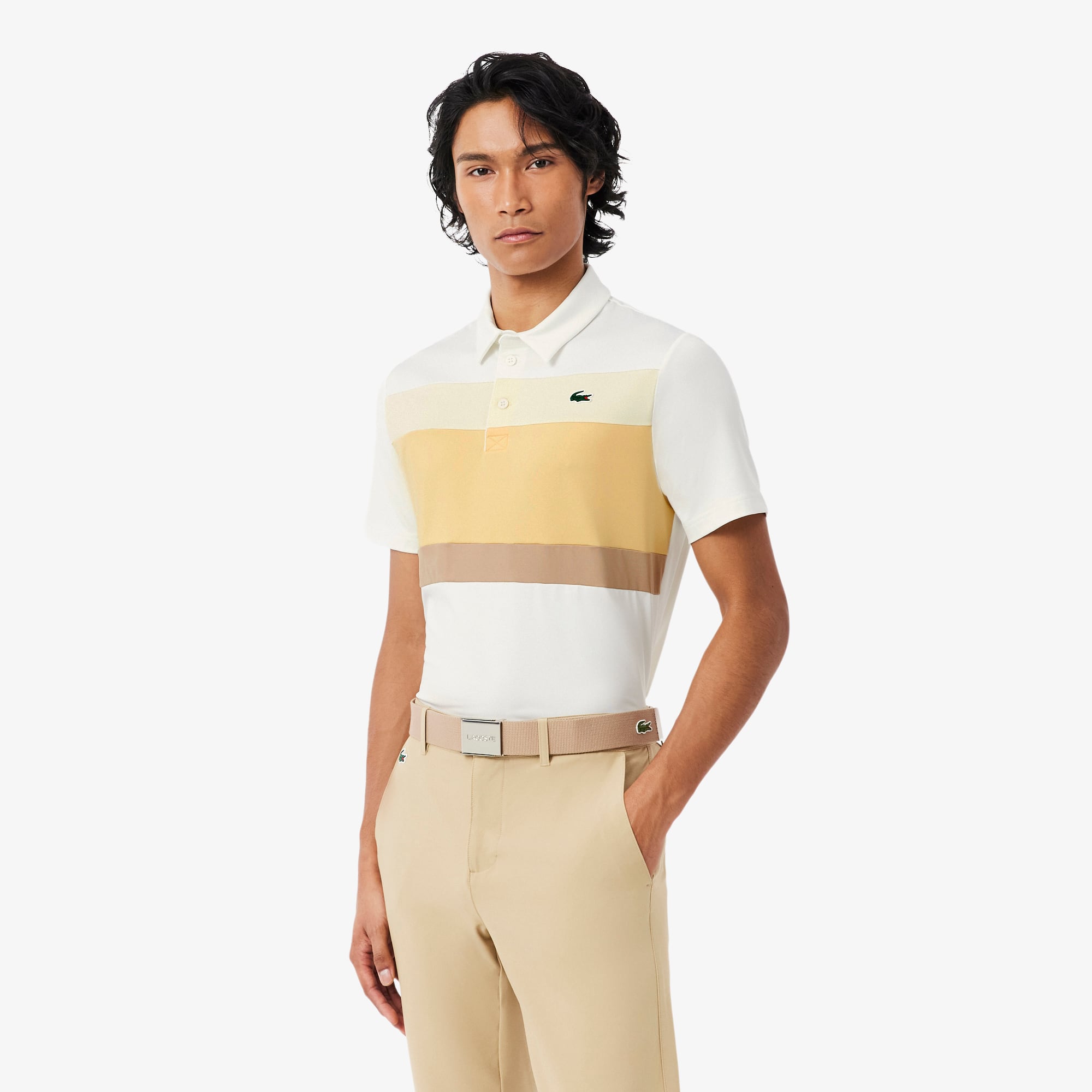Lacoste Polo De Golf Ultra Seco Con Color Block Blanco