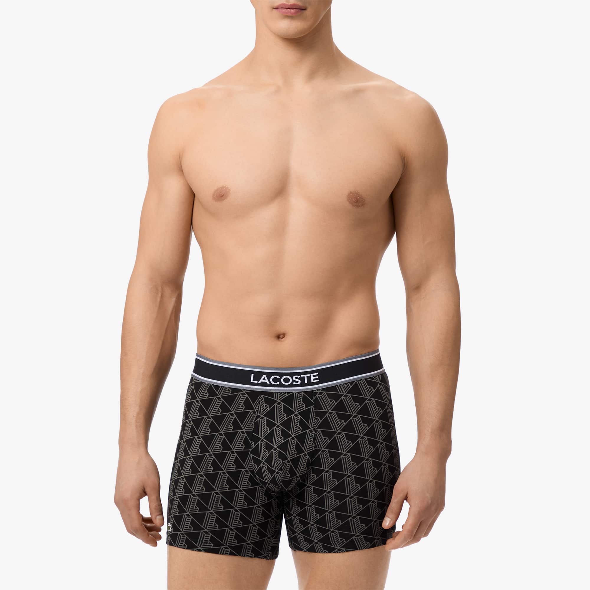 Lacoste Men's 3-pack Monogram Print Boxer Briefs - Xs In Black