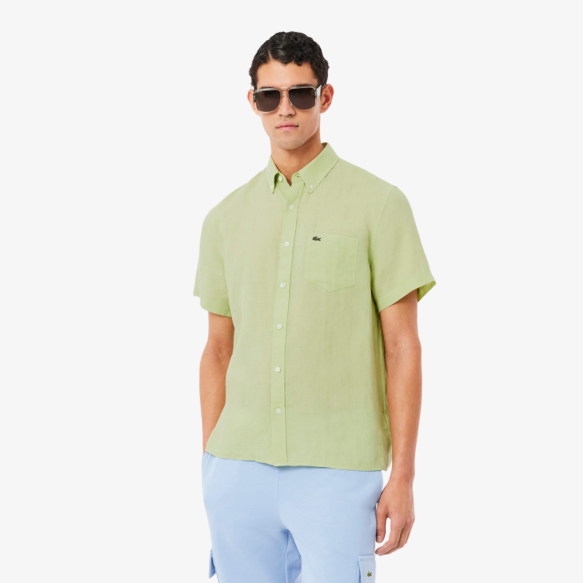 Lacoste Men's Short Sleeve Linen Shirt