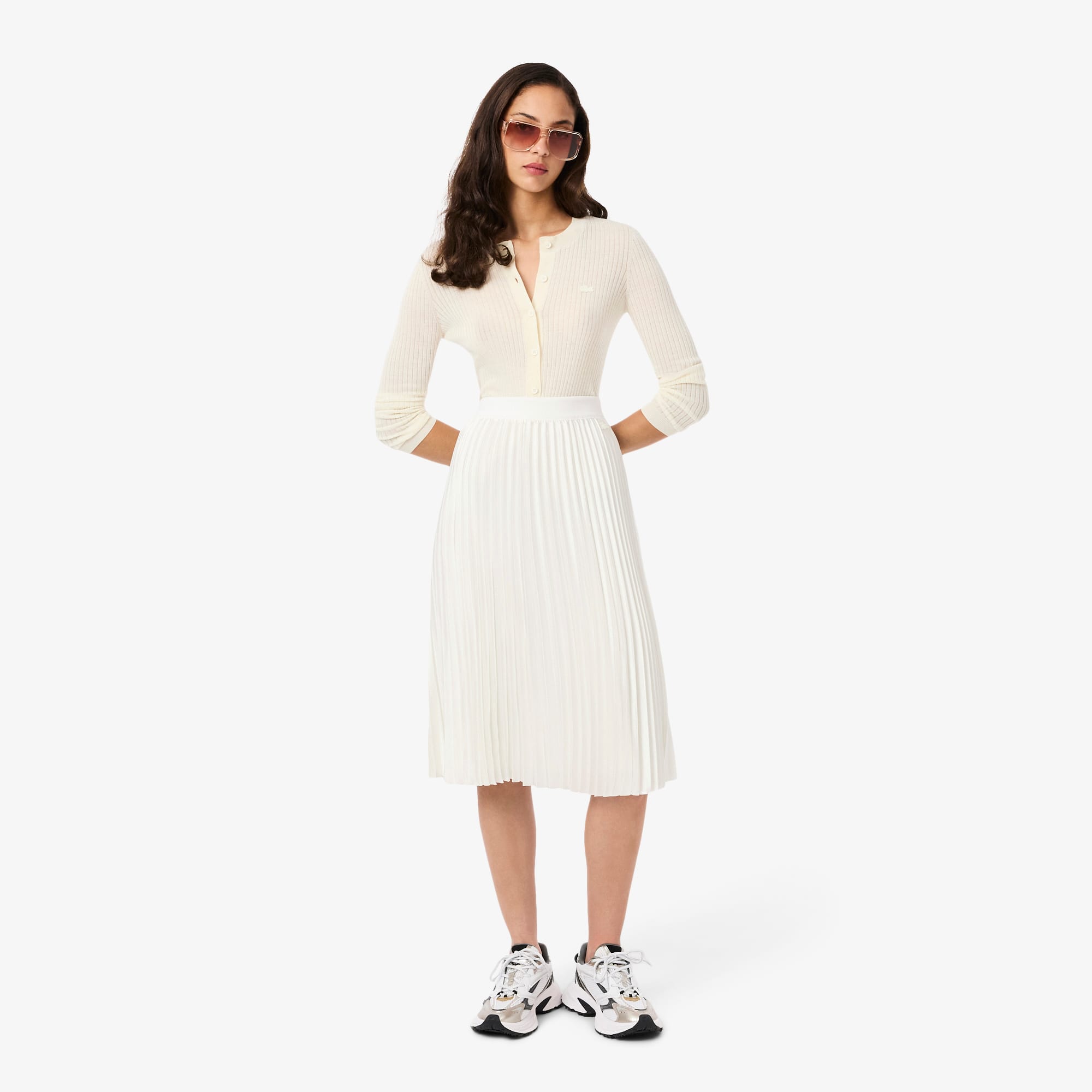 Lacoste Women's Pleated Satin Midi Skirt - 36 In White