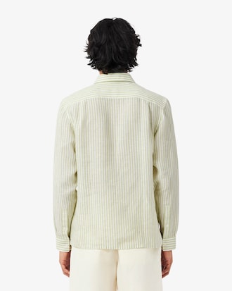 Camisa Para Hombre Regular Fit De Lino A Rayas