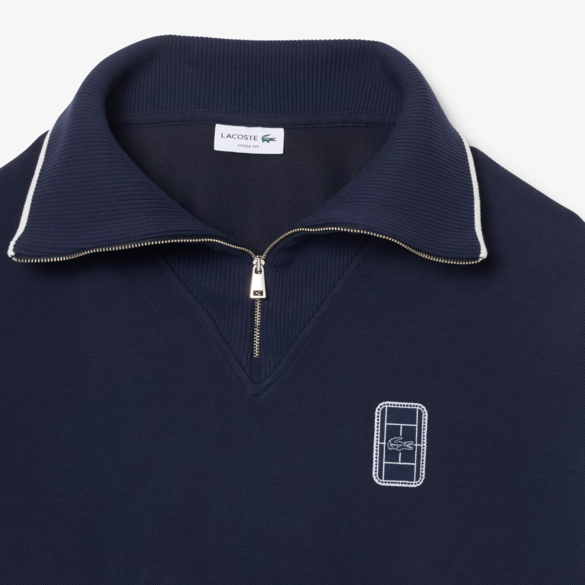 Loose Fit High Zipped Neck Badge Accent Sweatshirt