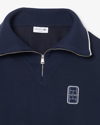 Loose Fit High Zipped Neck Badge Accent Sweatshirt