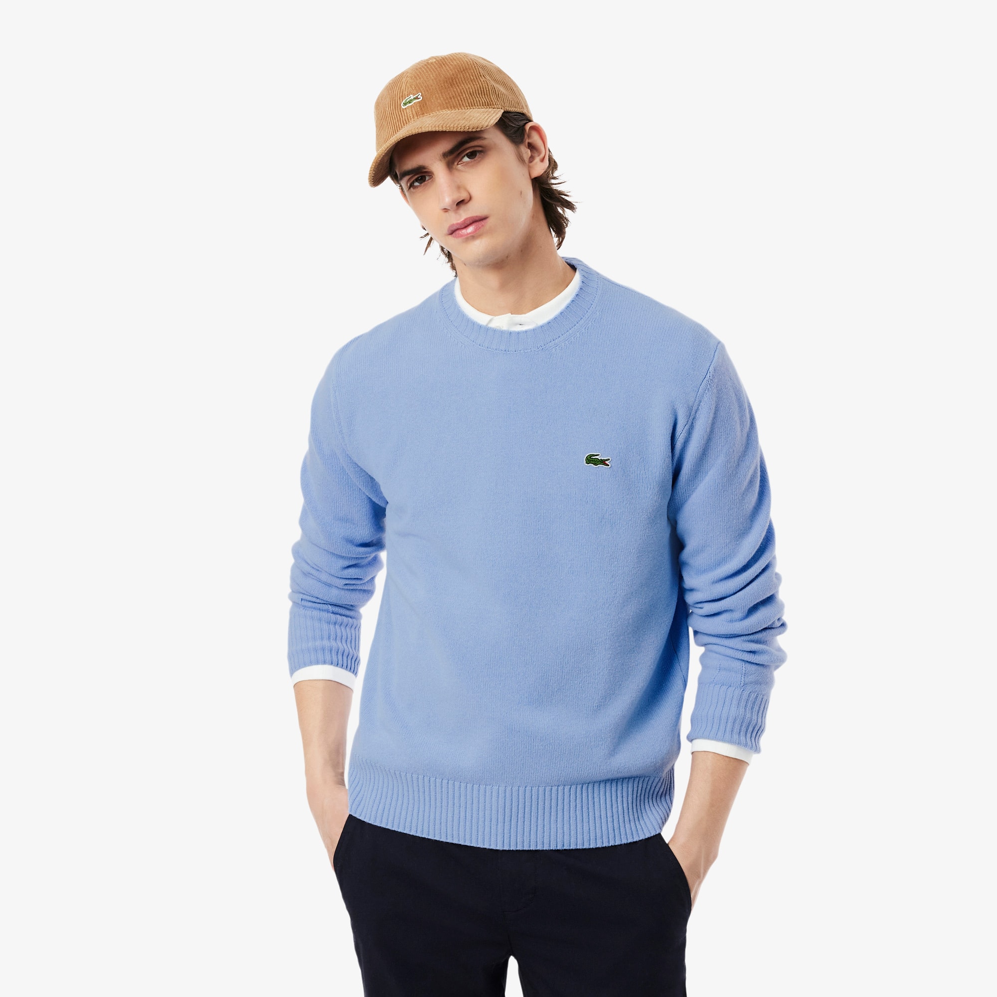 Lacoste Men's Wool Crew Neck Sweater - L - 5 In Blue