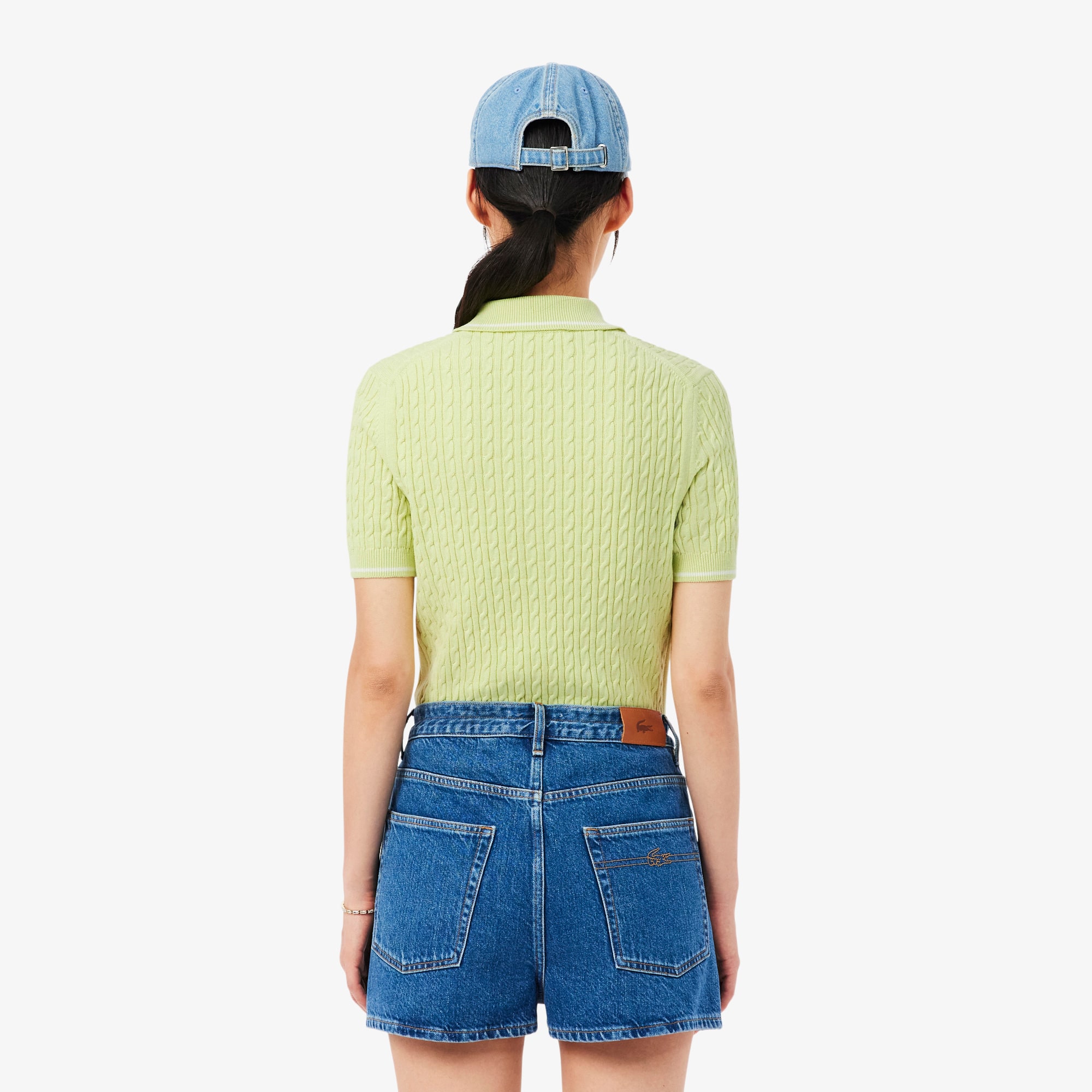 Striped Cable Knit Polo Collar Sweater