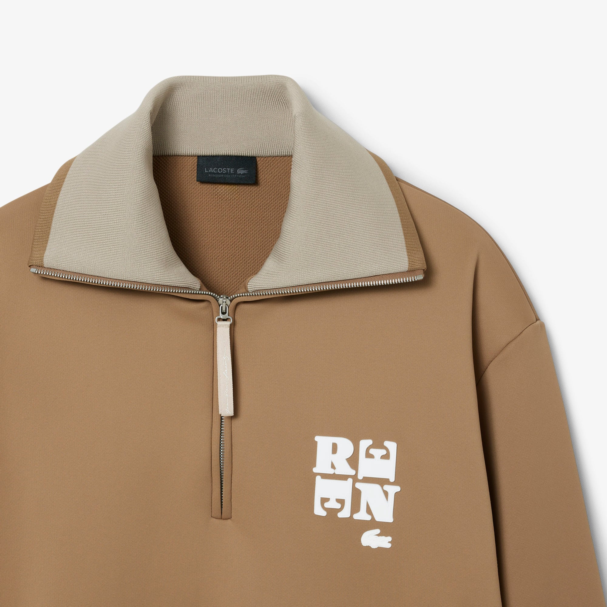Runway High Neck Zipped Badge Accent Sweatshirt