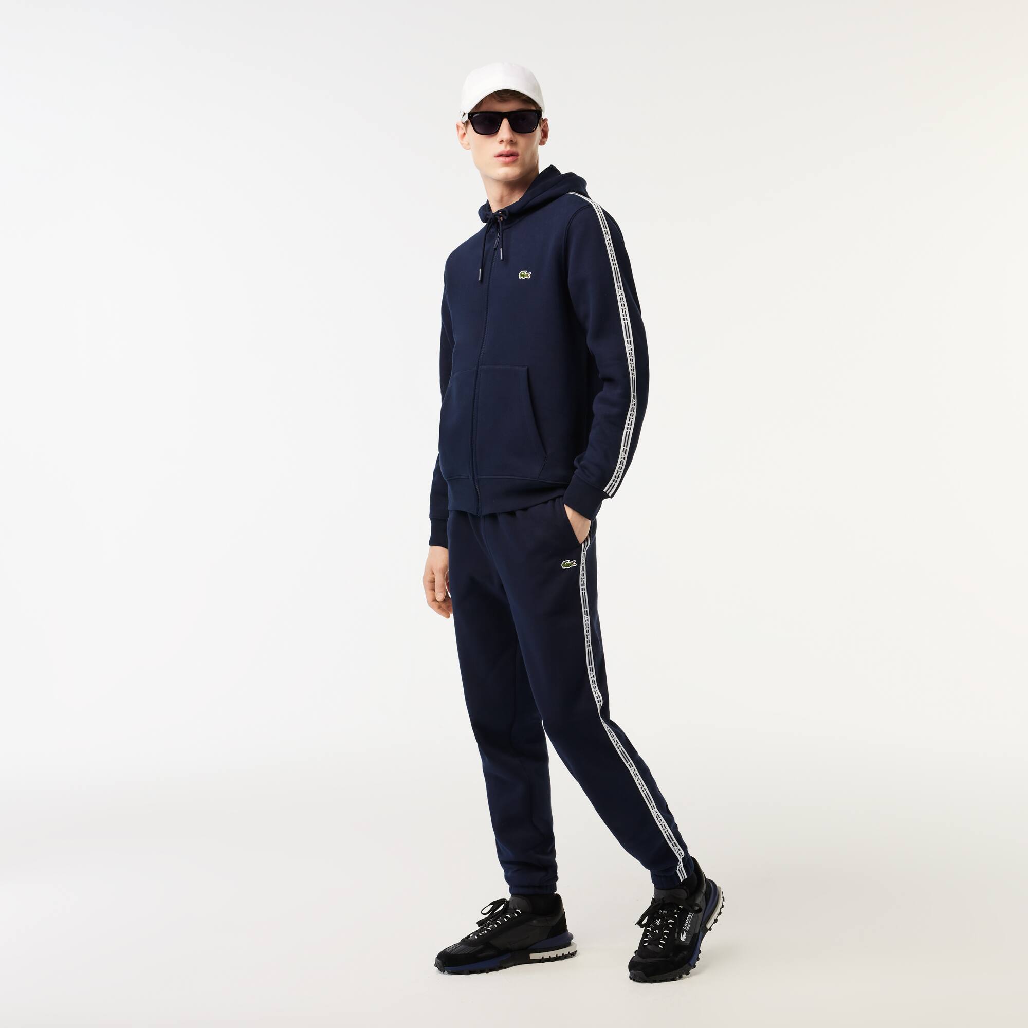 Men's Classic Fit Branded Stripes Zip-Up Hoodie - Sweaters