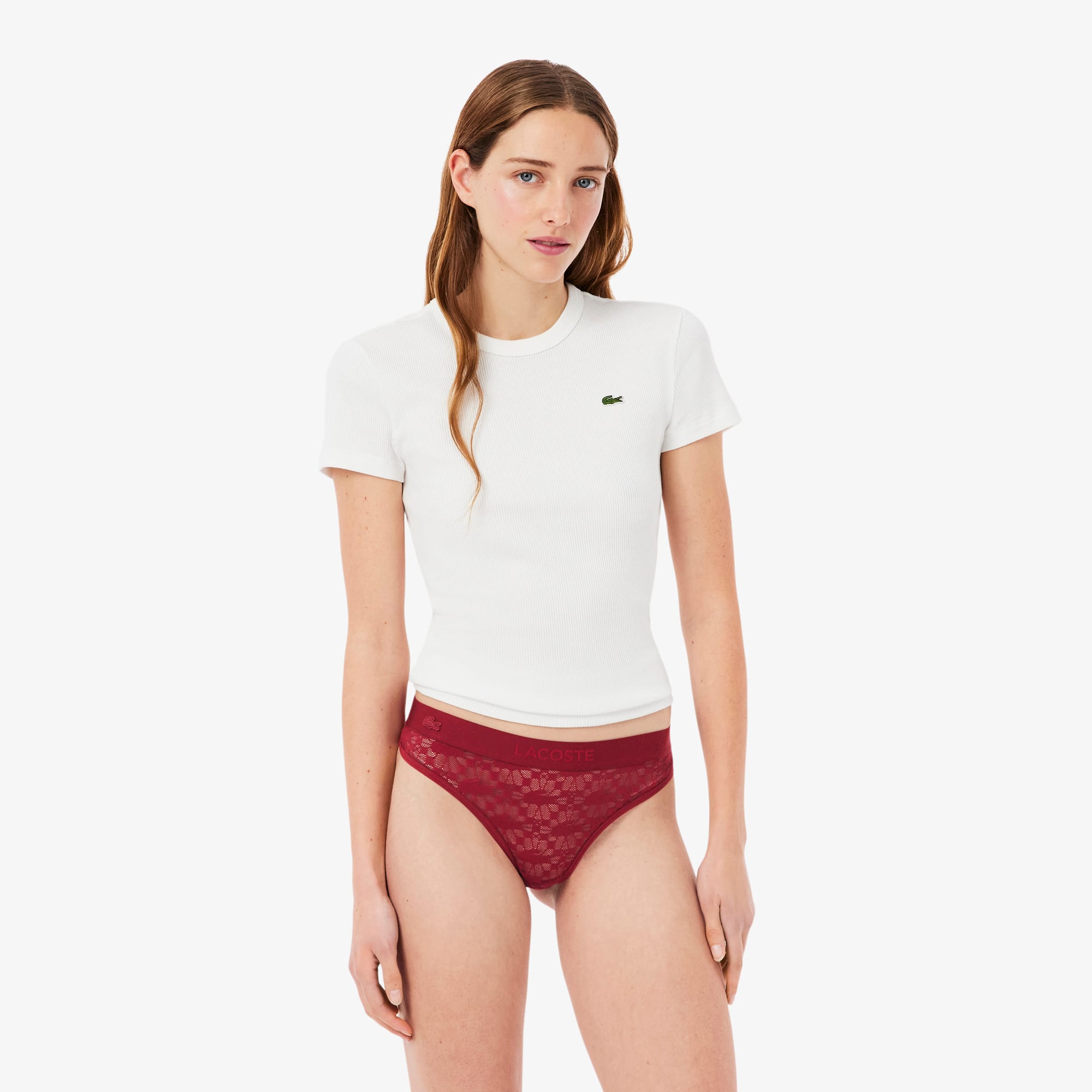 Lacoste Logo Waist Lacy String Briefs - M In Gray