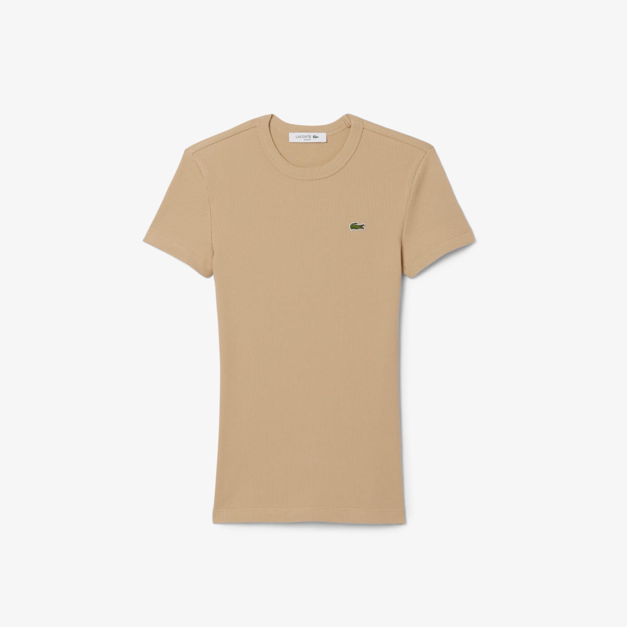 Lacoste Women's Slim Fit Ribbed Cotton T-shirt - 36 In Brown