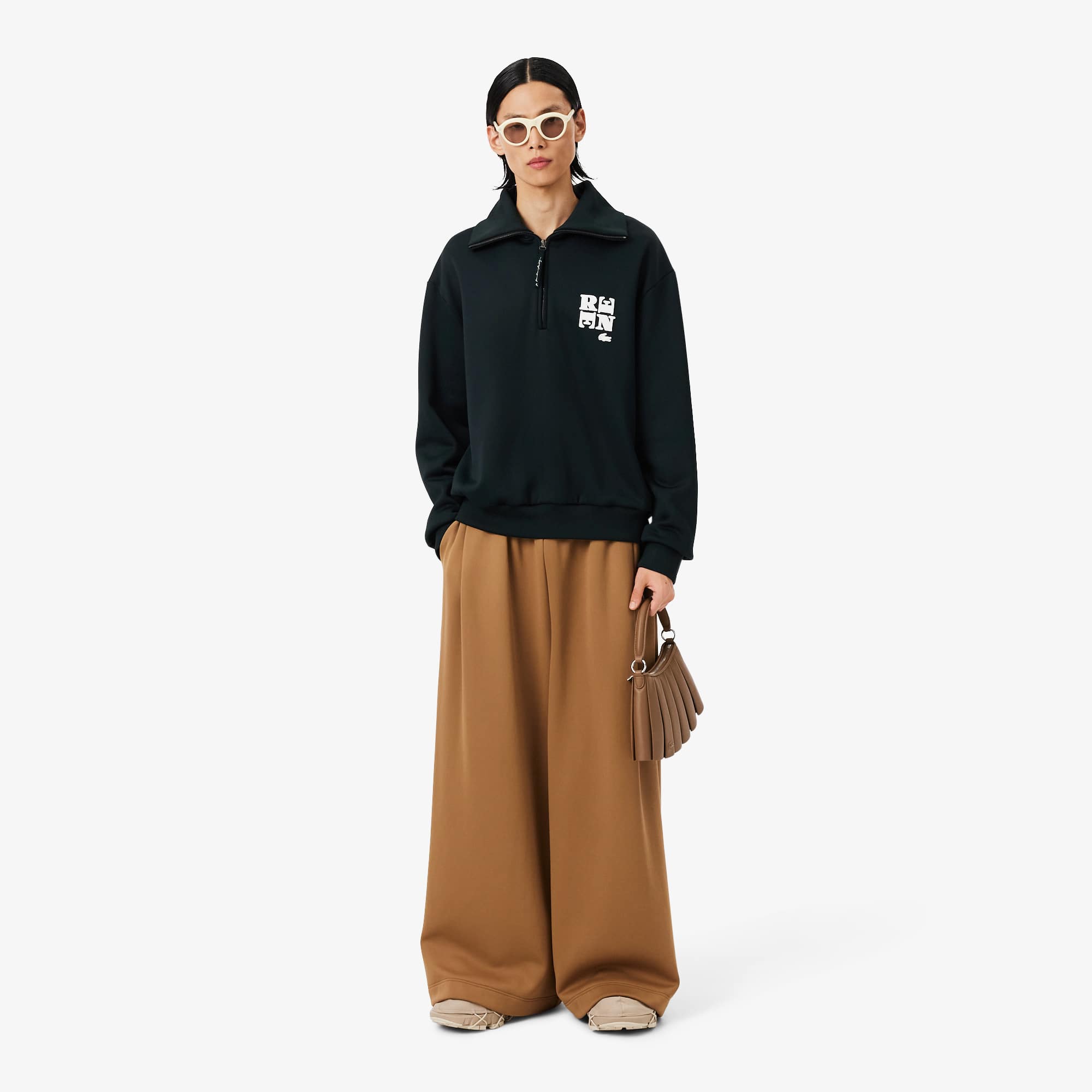 Runway High Neck Zipped Badge Accent Sweatshirt - Sweaters