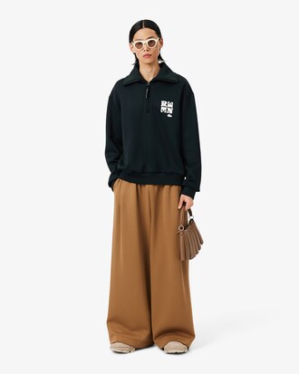 Runway High Neck Zipped Badge Accent Sweatshirt