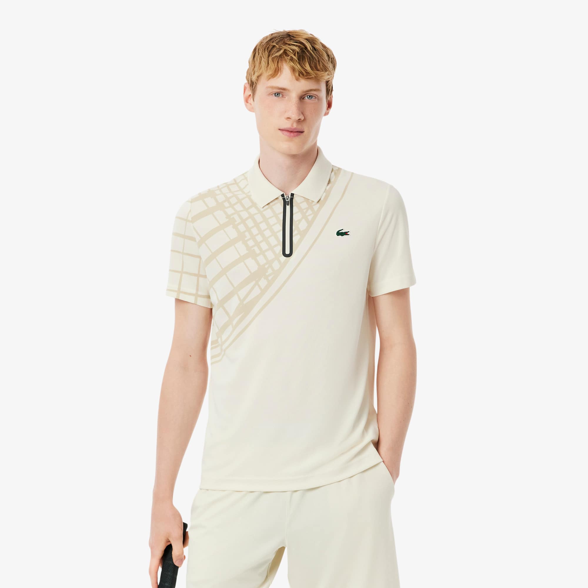 Lacoste Men's Ultra Dry Printed Slim Fit Tennis Polo - Xxl - 7 In Neutral