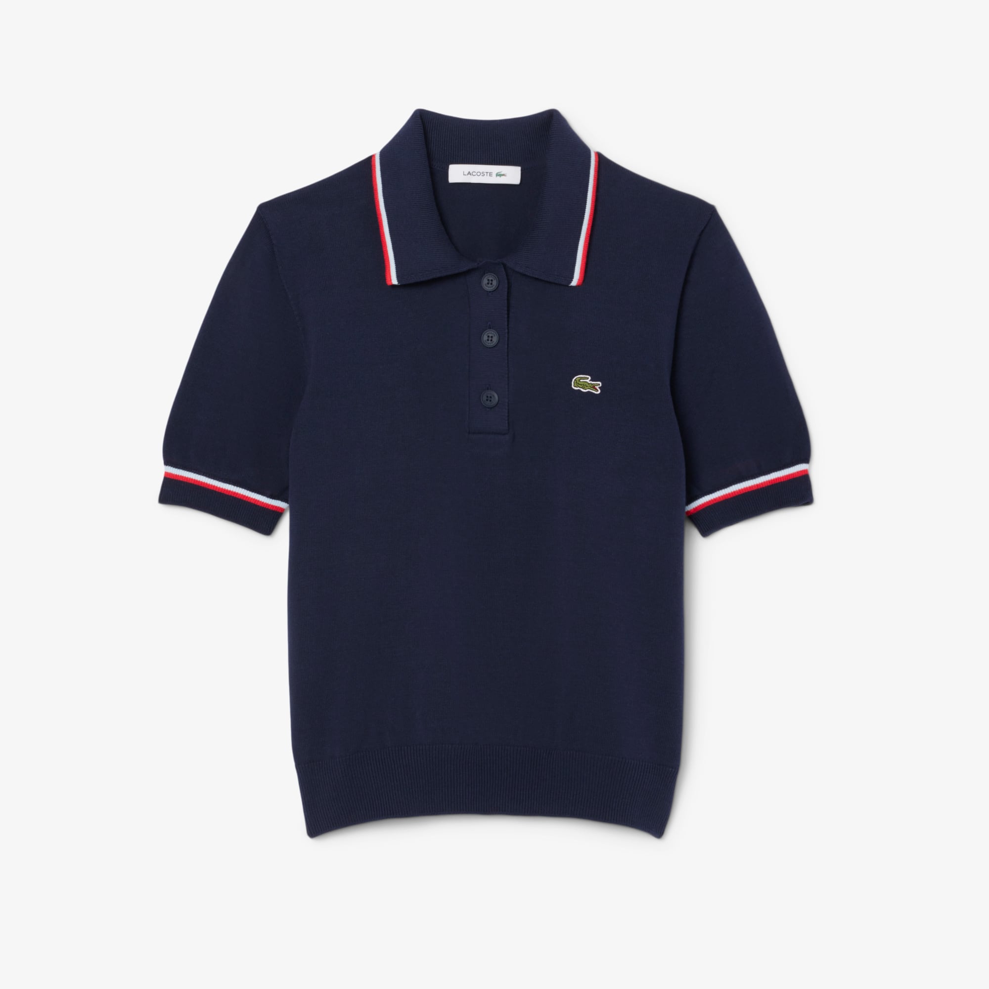 LACOSTE polo shirt navy y2k 海外ガール Women's Cropped 3D Seamless Stretch Cotton Polo - Sweaters