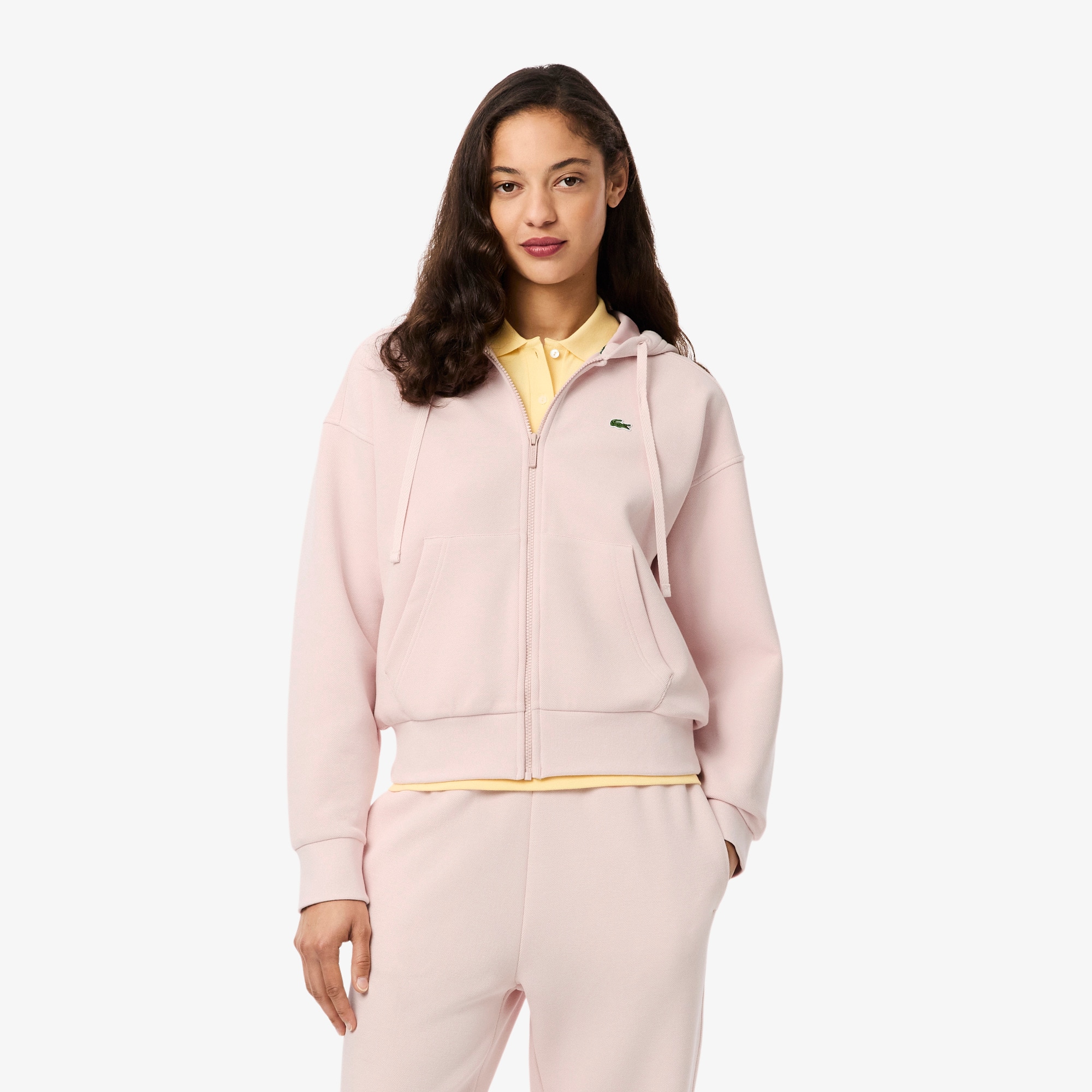 Lacoste Women's Zip-up Piqué Hoodie - 32 In Pink