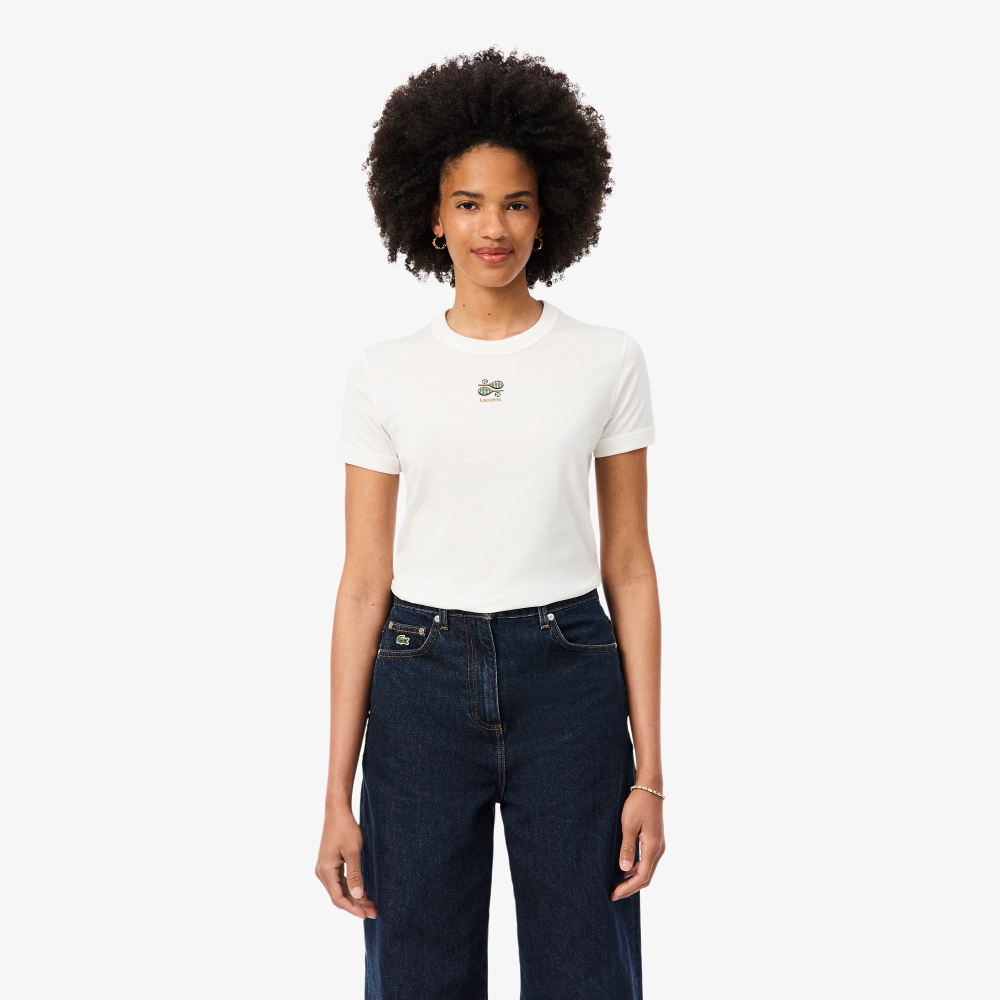 Lacoste Embroidery Accent Jersey T-shirt - Xxs (32) In White