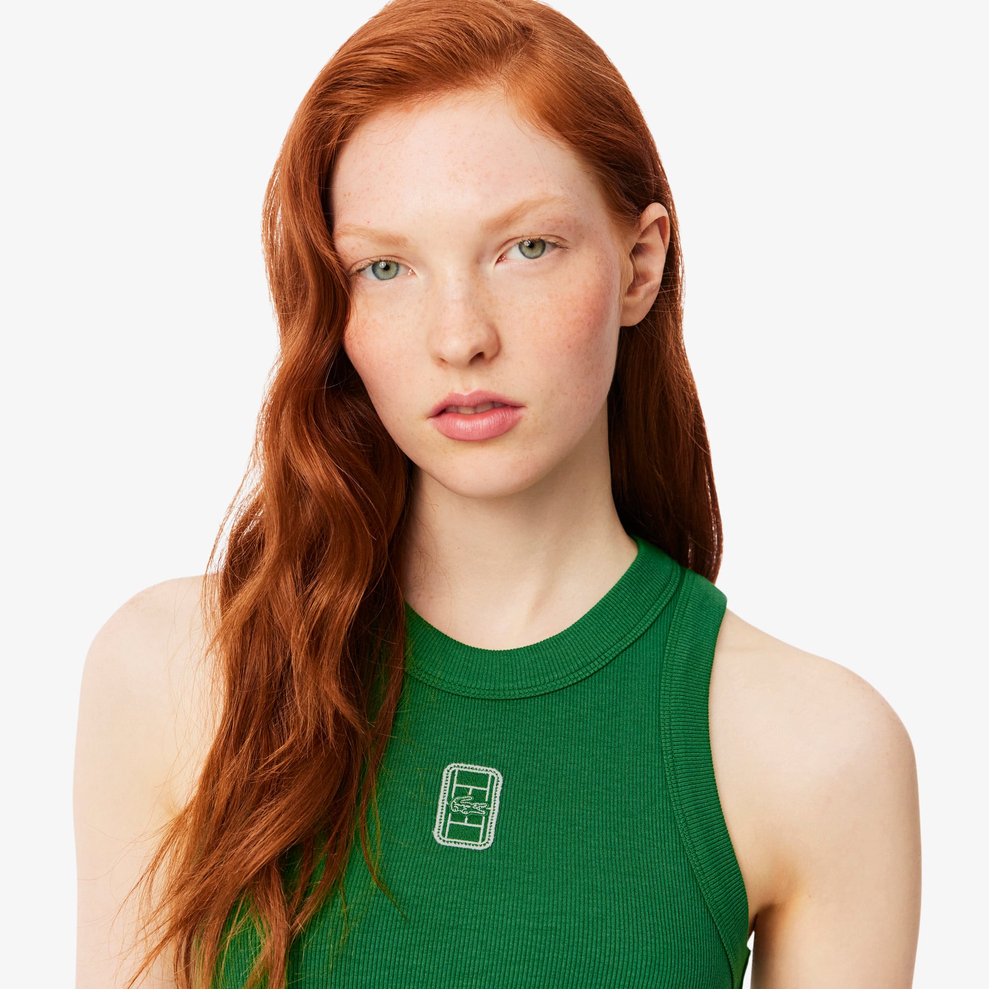 Slim Fit Badge Accent Rib Knit Tank Top