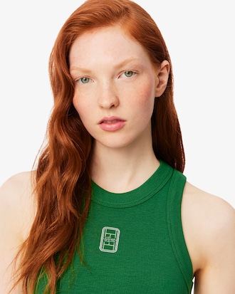 Slim Fit Badge Accent Rib Knit Tank Top