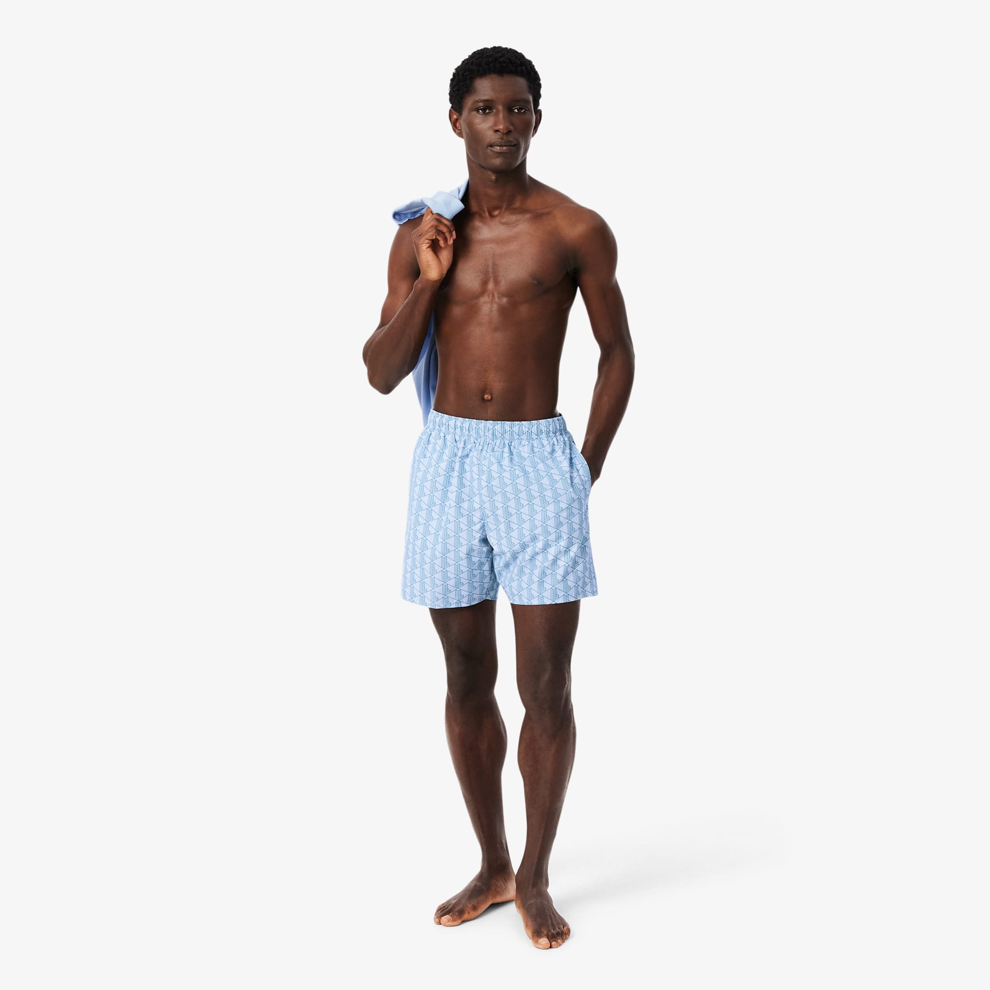 Lacoste Mid Length Monogram Print Swim Trunks