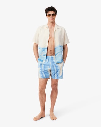 Mid Length Striped Swim Trunks