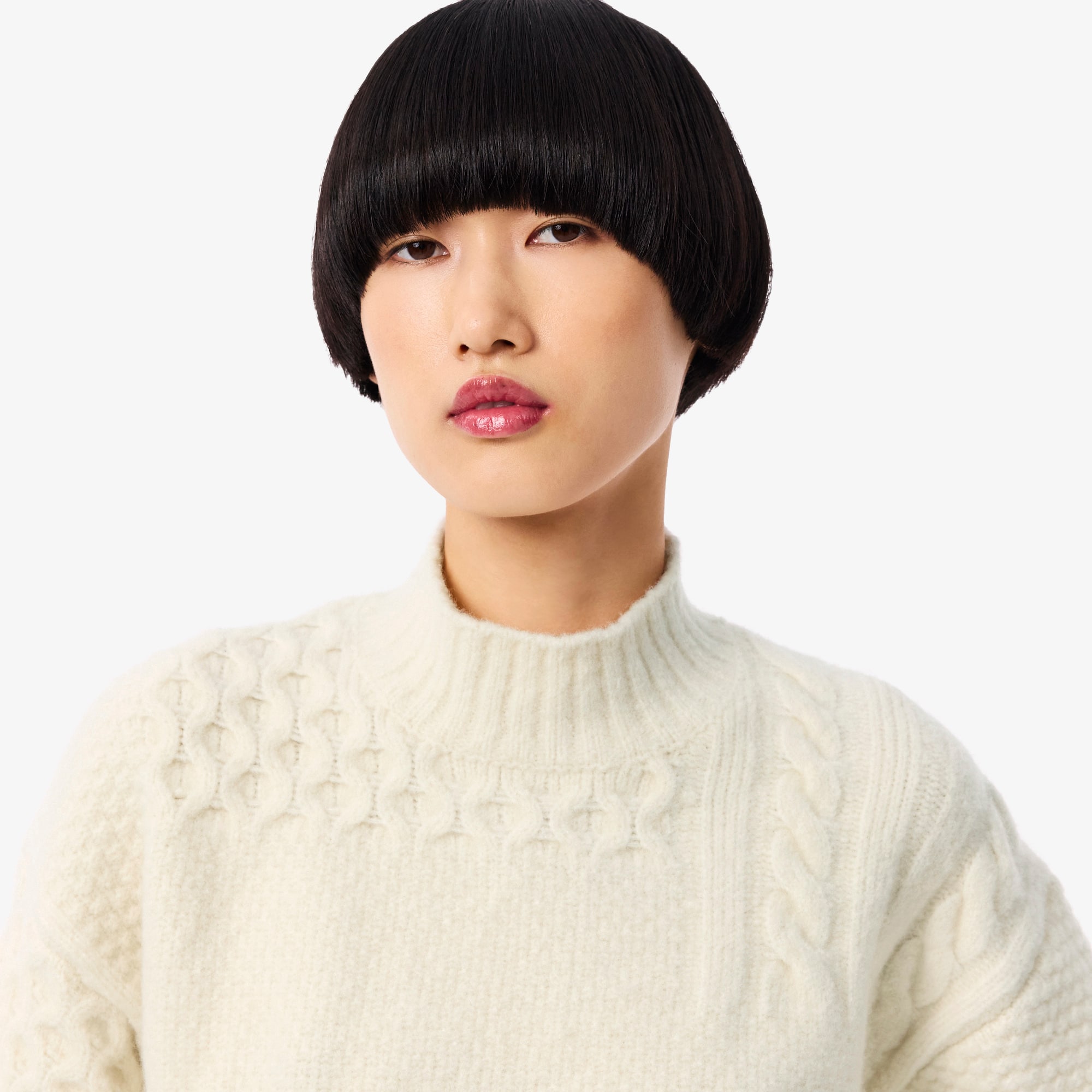 Women's Patchwork Effect High-Neck Wool Sweater - Sweaters