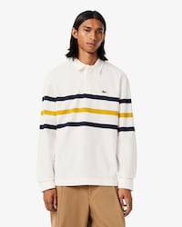 Relaxed Fit Striped Piqu&eacute; Rugby Polo Shirt