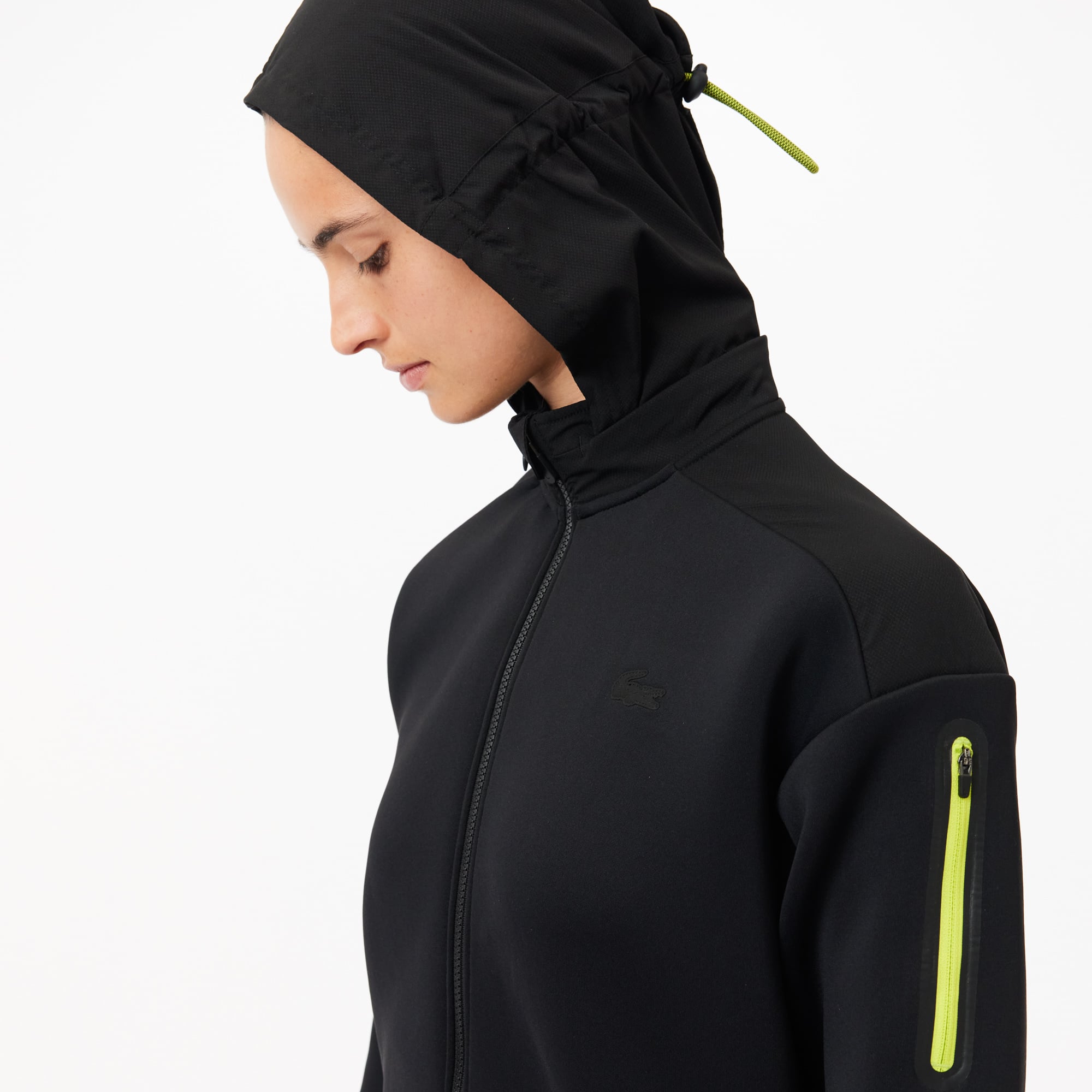 トップス Coyseio RUFFLE LACE HOOD ZIP-UP BLACK JEsilunmaMY Men's Lace Up Sweatshirt Criss Cross Side Zipper