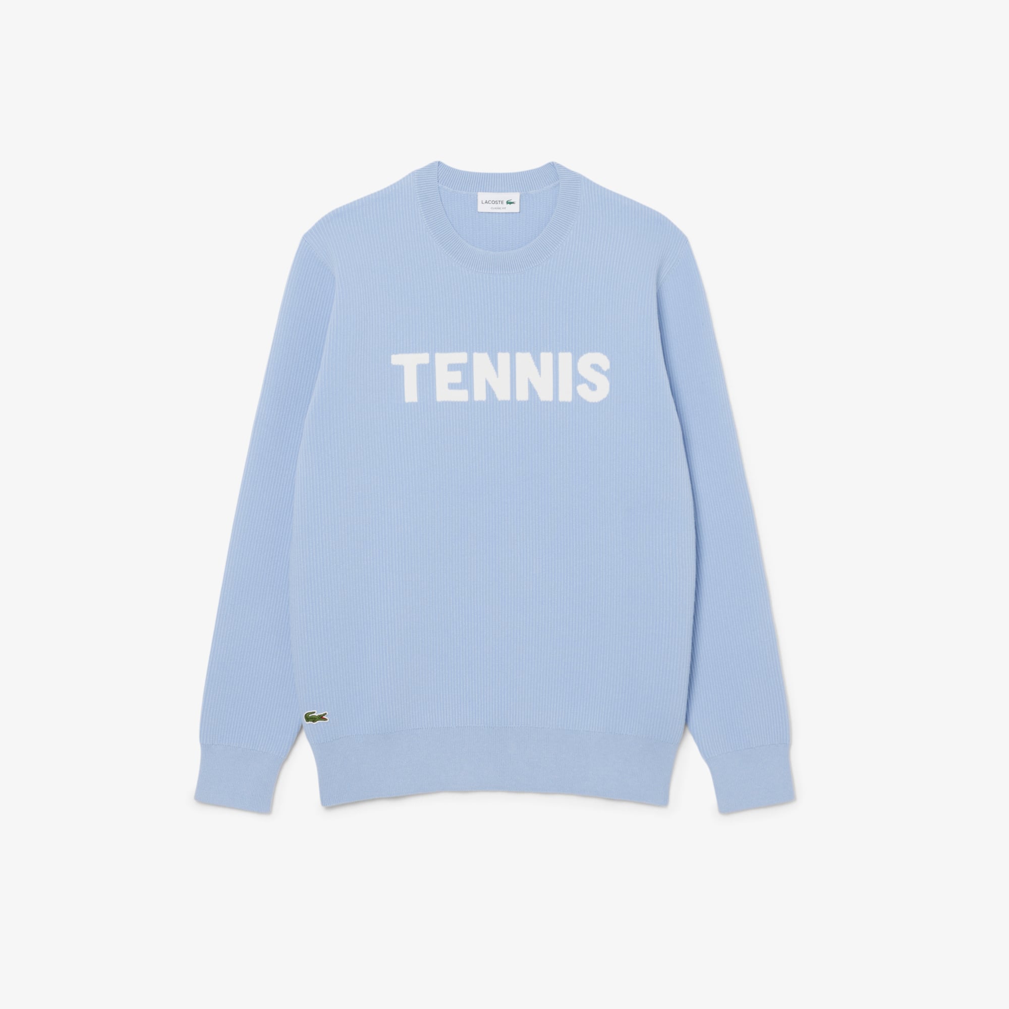 Lacoste Tennis Jacquard Crew Neck Sweater - Xl In Blue