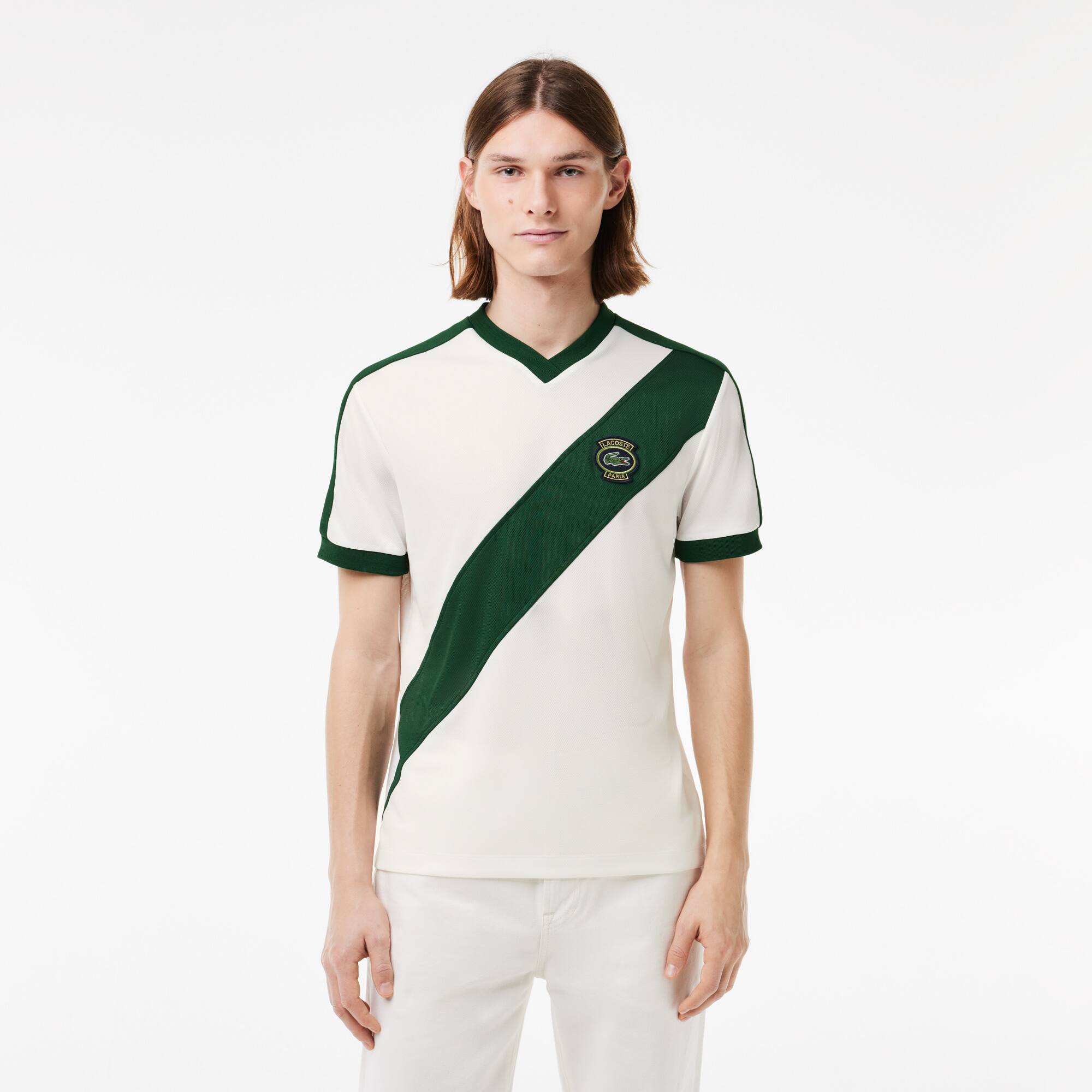 【関税込み】Lacoste ホワイト Runway メッシュ Tシャツ フレンチメイドメッシュニットTシャツ | LACOSTE/ラコステ