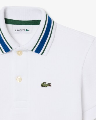 Stripe Collar Petit Piqu&eacute; Polo Shirt