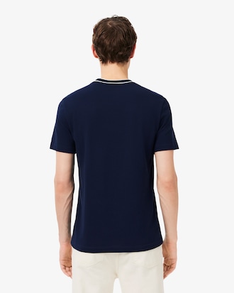 Men's Stretch Piqu&eacute; Striped Collar T-Shirt