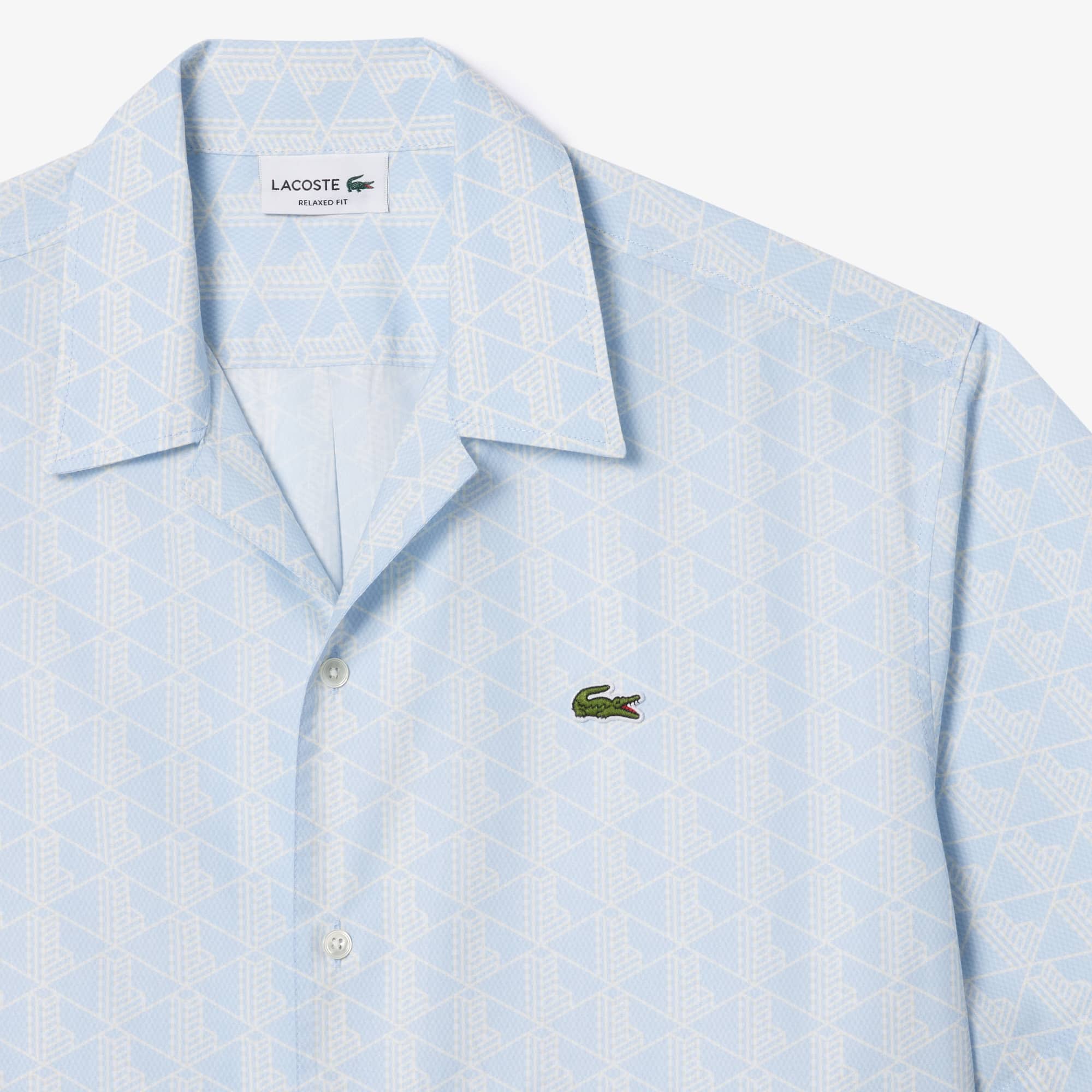 Lacoste リフストラッヒトレス EF92700 031 オールオーバーモノグラムプリントオープンカラーシャツ CH8792
