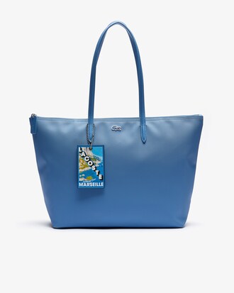 Sac cabas zipp&eacute; L.12.12 en toile avec breloque carte postale