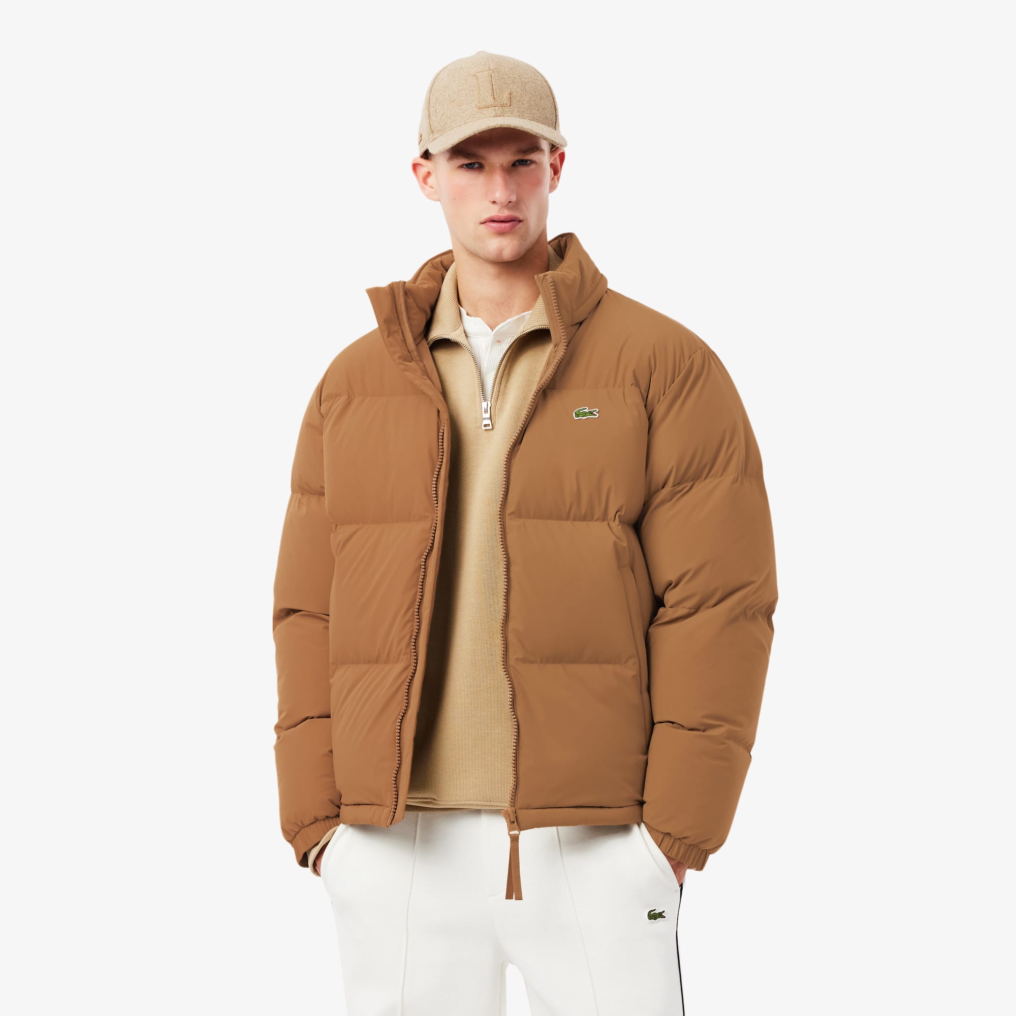 Lacoste Men's Water-repellent Hooded Down Jacket - 50 - M In Brown