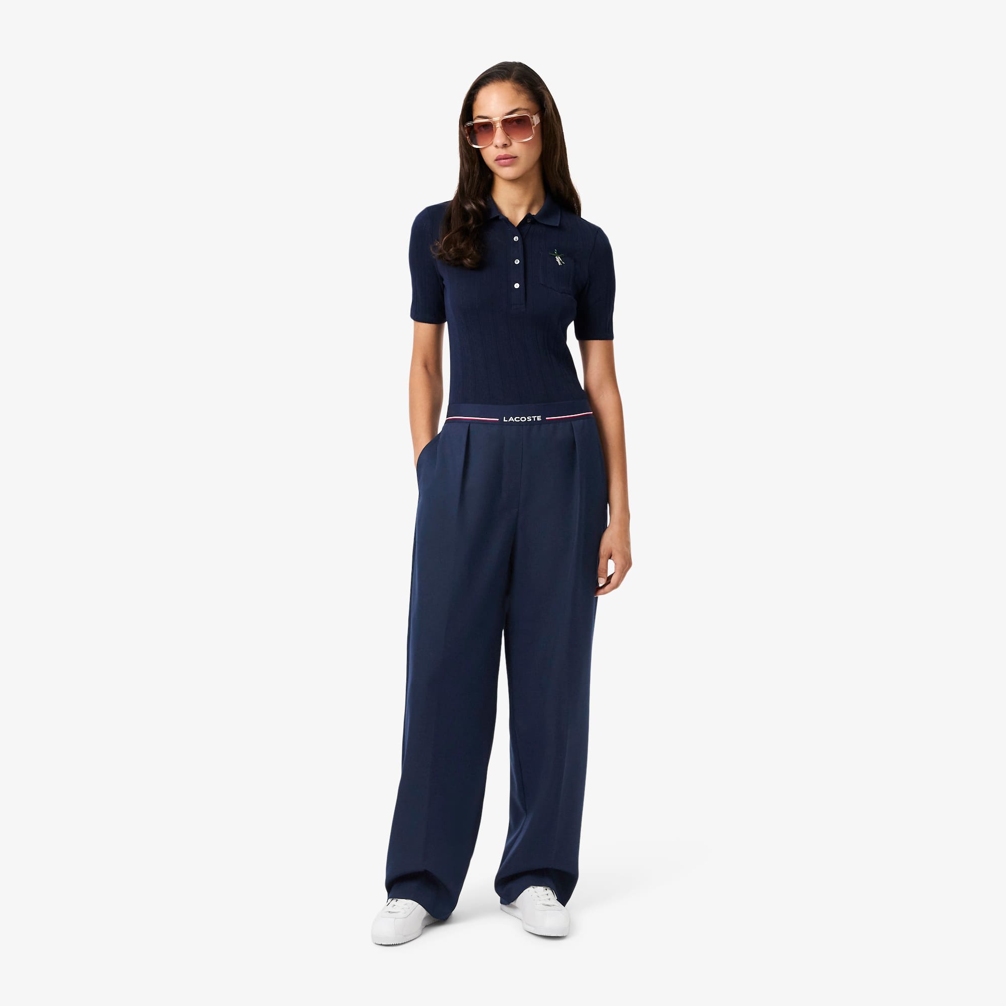 Lacoste Women's Oversized Wool Blend Pleated Pants - 34 In Blue