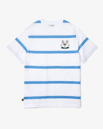 T-shirt &agrave; col rond en jersey de coton ray&eacute; avec broderie tennis