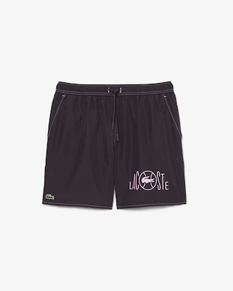 Mid Length Tennis Print Swim Trunks