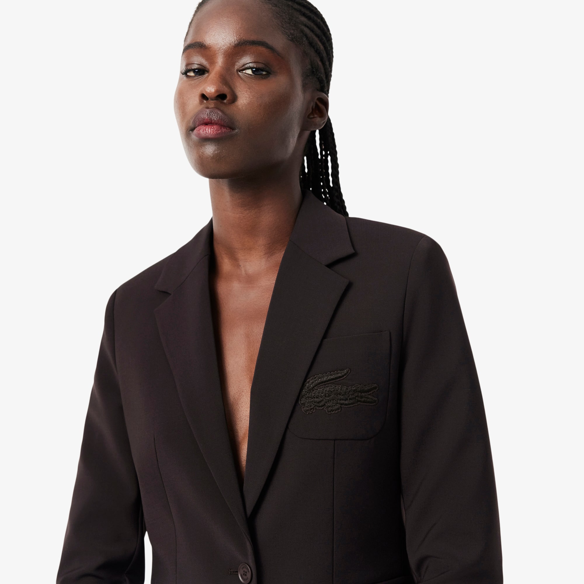 Women's Embroidered Logo Slim Fit Wool Blazer - Jackets & Coats