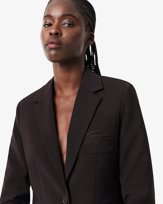Women's Embroidered Logo Slim Fit Wool Blazer