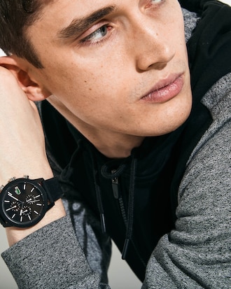 Men's Lacoste 12.12 Chronograph Watch with Black Silicone Strap