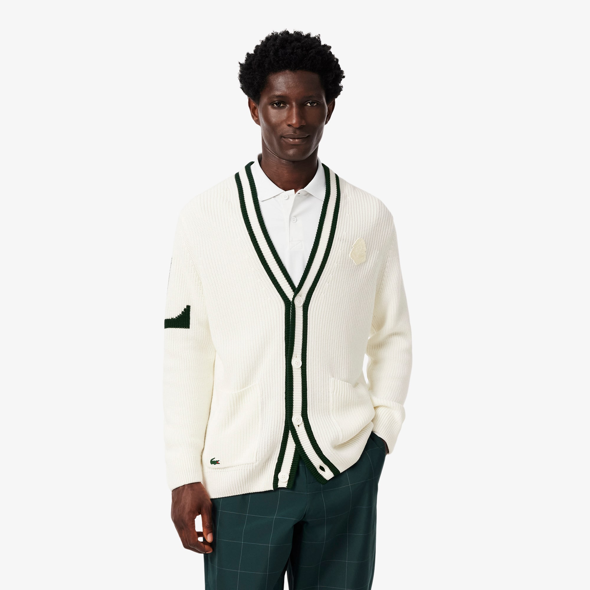 Badge Accent Wool Blend Golf Cardigan