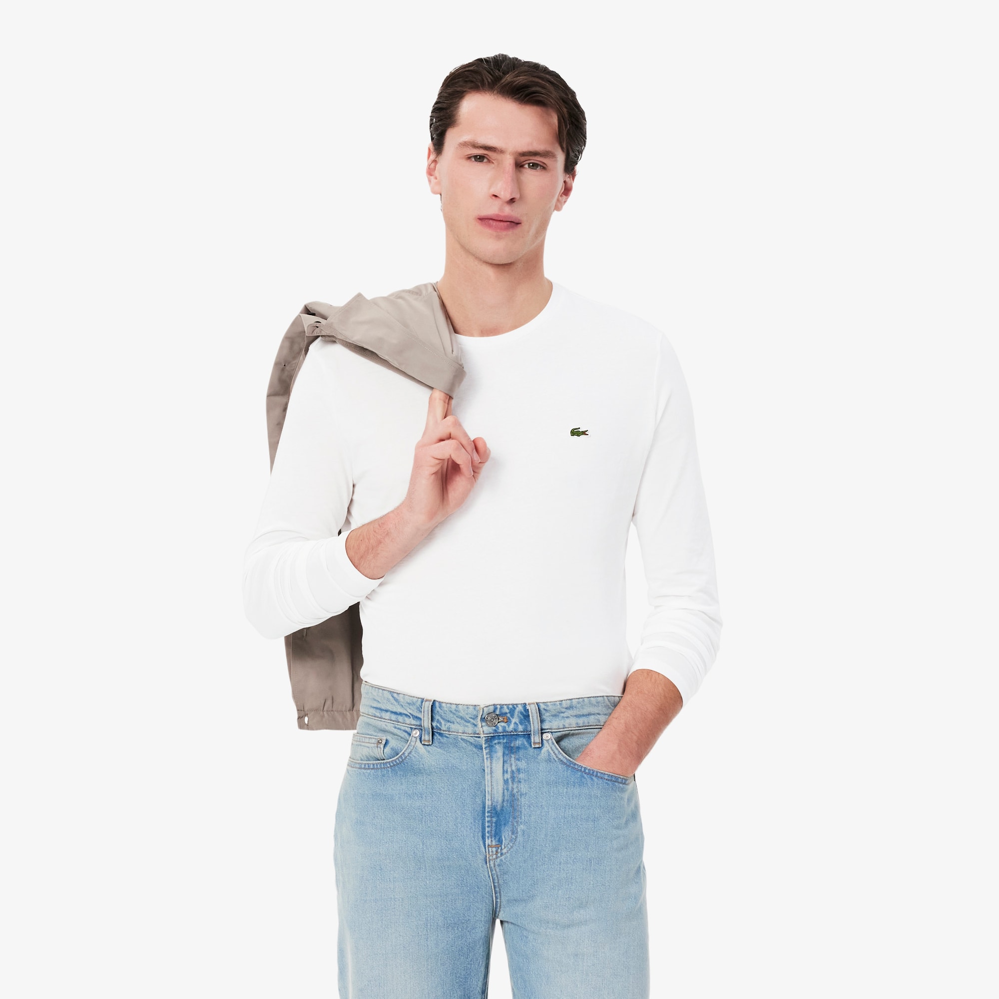 Lacoste Men's Pima Long Sleeve Crew Neck T-Shirt in White (TH6712) | Size 4XL | HisRoom.com