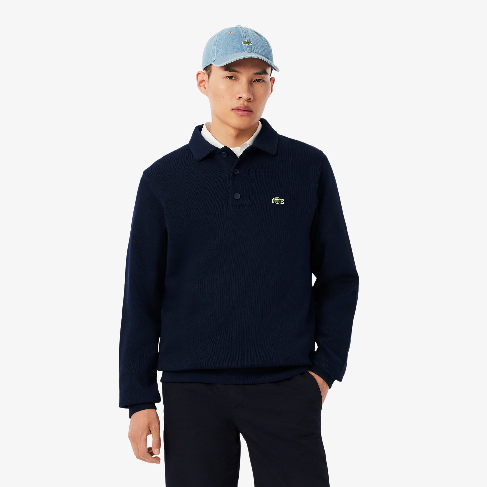 Lacoste Men's Ribbed Cotton Polo Collar Sweatshirt - 3xl - 8 In Blue