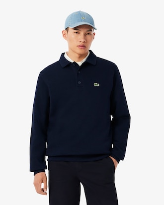 Men's Ribbed Cotton Polo Collar Sweatshirt