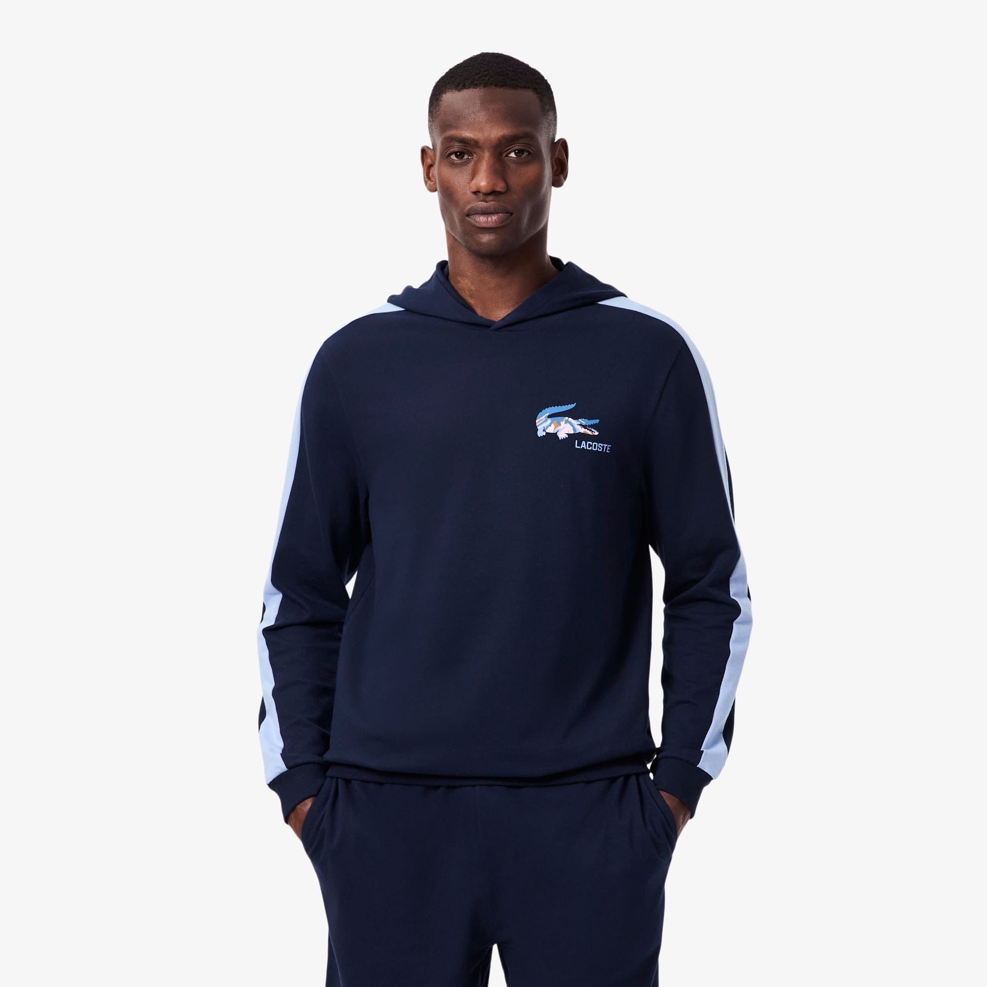 Lacoste Men's Fleece Loungewear Hoodie - Xl In Blue
